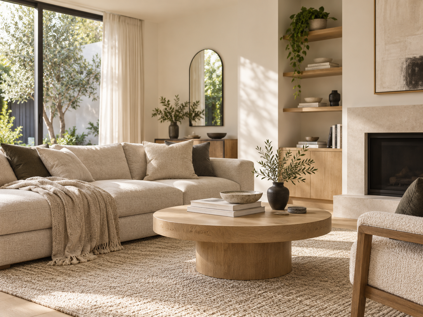 A calm, softly lit neutral living room prepared for a Barkly Basics Home Reset